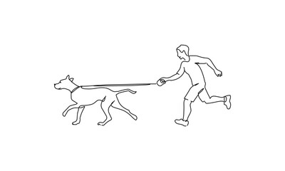Man Running with Dog on Leash – Minimalist Line Drawing of Pet Owner in Motion