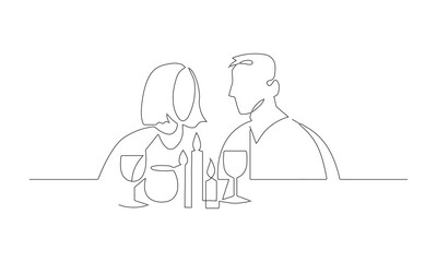 Minimalist Line Drawing of Romantic Couple at Candlelit Dinner