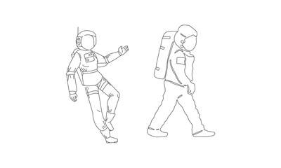 Astronauts in Space and on the Moon – Minimalist Line Art of Space Exploration
