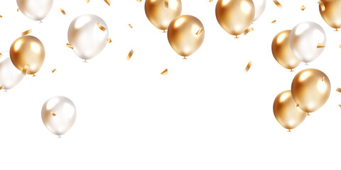 Beautiful banner illustration vector template, 3d golden balloon design background