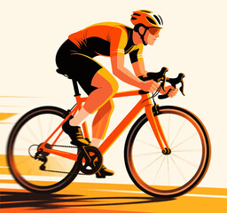 Obraz premium Cycling Champion in Action: Orange Jersey on Road Bike