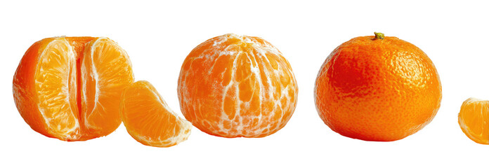 Close-up of whole and segmented clementines or mandarins