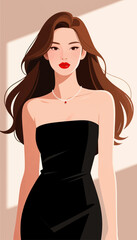 Fototapeta premium Elegant Woman in Black Dress with Pearl Necklace