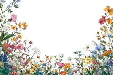 Colorful floral border on white
