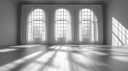 Interior Scene of an Empty Room with Sunlight