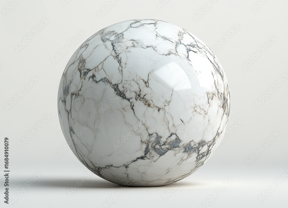 Poster Hyperrealistic Marble Sphere Isolated on White Background with Detailed Texture and Smooth Surface
