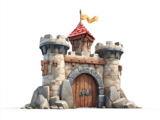 Cartoon stone castle with flag