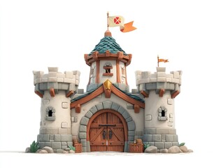 Cartoon castle with flag, stylized