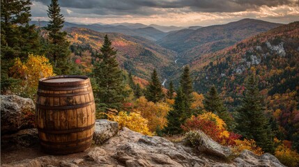 Fototapeta premium Autumn vista with wooden barrel