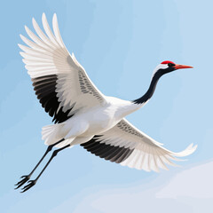 Fototapeta premium Graceful Crane in Flight Over Serene Sky