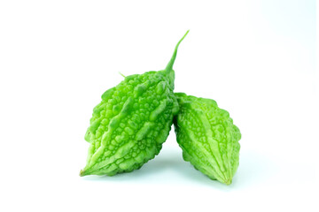 Fresh Bitter melon (Momordica charantia L, Bitter cucumber) isolated on white background close up stacking