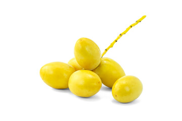 Fresh date palms or Phoenix dactylifera with stem isolated on white close up with clipping path stack