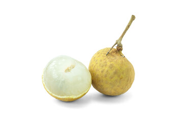 Dimocarpus longan,  longan or dragon's eye fruits , peeled and un peeled, isolated on white...