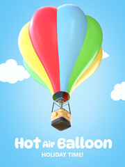 Holiday time poster with 3D colorful hot air balloon