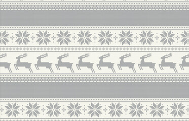 ノルディックなニット風のシームレスパターン ベクター 冬 トナカイ 雪の結晶