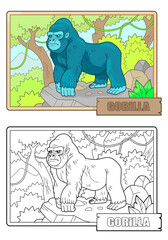 African gorilla monkey, coloring page for kids