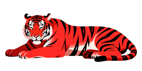 Fototapeta premium Resting Tiger in Bold Red Stripes, Lying Down, Vibrant and Majestic