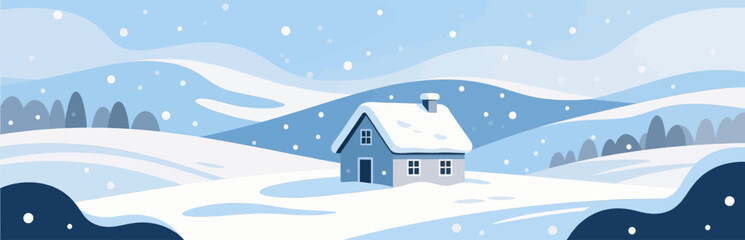 Fototapeta premium Snowy Mountain Cabin: Winter Serenity in Snowy Landscape