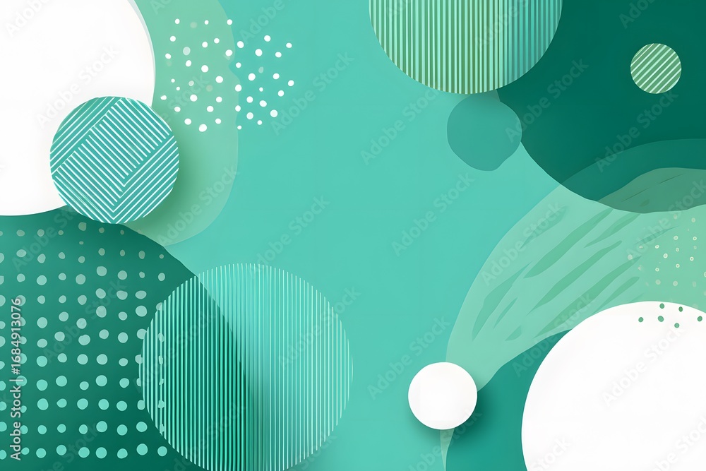 Poster a flat background with simple geometric shapes in shades of green, creating an elegant and modern de