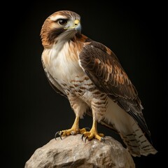 Red tailed hawk standing on the stone.