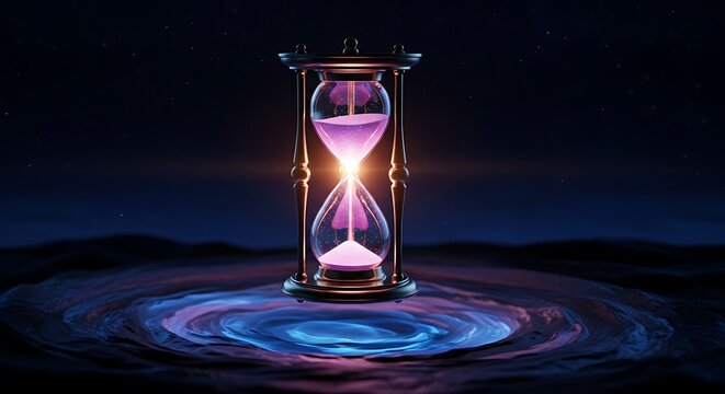 Stunning hourglass with glowing sand and cosmic energy, symbolizing time, deadlines, and future possibilities, perfect for creative projects