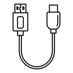 Fototapeta premium Black line art icon of a U S B C cable connector technology vector