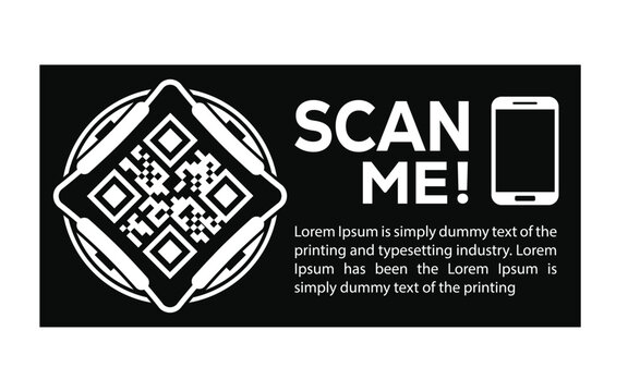 Promotional QR code graphic with &ldquo;Scan Me!&rdquo; text, smartphone icon, and placeholder content. Ideal for marketing, digital campaigns, and interactive print or web design templates.