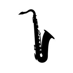 Silhouette of a saxophone on a white background for artistic expression
