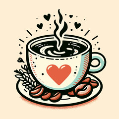 Illustration of a cup of coffee with a heart