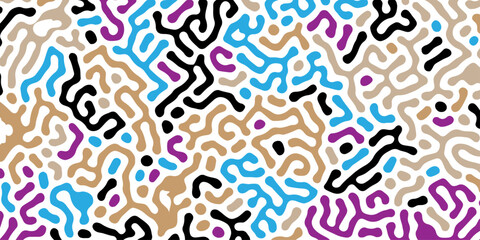 Vector seamless pattern with abstract lines and flower design. Abstract geometric fabric circle floral pattern. Hawaiian tropical seamless pattern.	