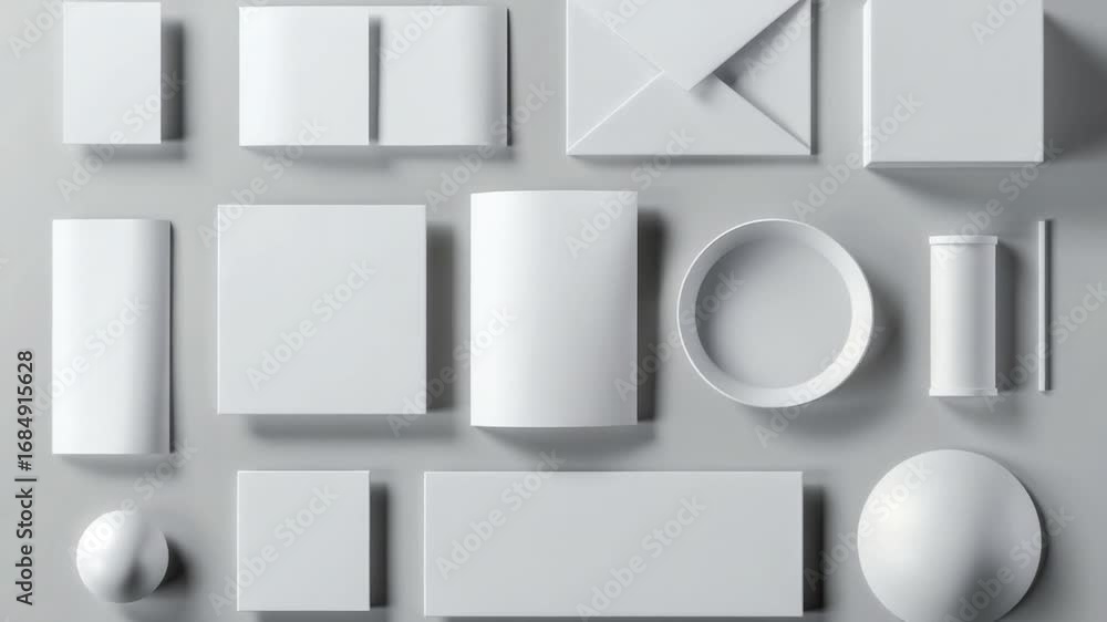 Poster a collection of white objects arranged on a gray background