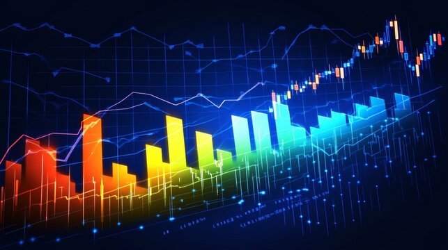 Dynamic Stock Market Analysis Trend Visualization with Upward Performance and Colorful Elements.