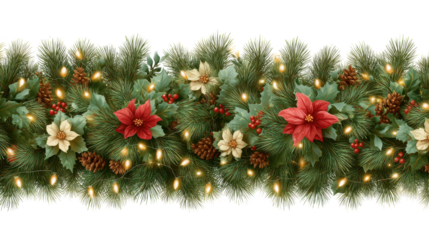seamless decorative christmas border isolated on transparent background