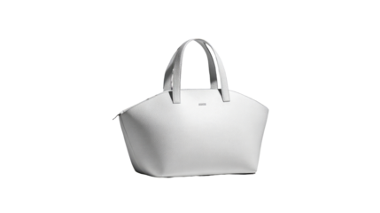 White tote bag, angled view, simple design