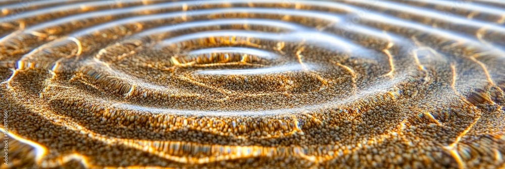 Poster captivating water ripples on sand texture with light patterns creating organic rhythmic forms
