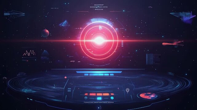 Futuristic spaceship cockpit navigating through space with holographic control panel showing data analysis and telemetry information - Powered by Adobe