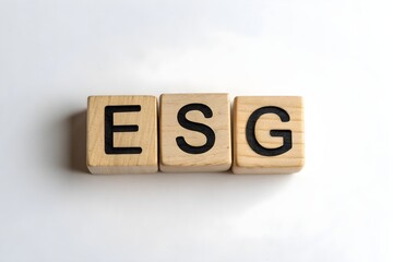 ESG letters on wooden cubes symbolizing environmental social governance concept isolated on white background