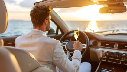 Wealthy man enjoying a luxury lifestyle driving