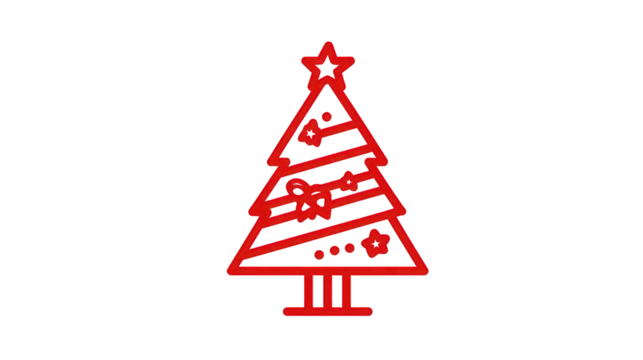 Red Line Art Christmas Tree Icon on Transparent Background