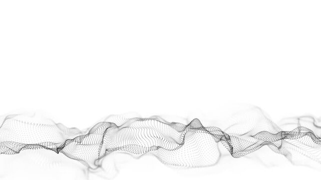 Abstract technology wave of particles. Big data visualization. Light background with motion dots. Artificial intelligence. 3d rendering.