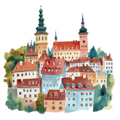 Cesky Krumlov. Cesky Krumlov watercolor vector illustration