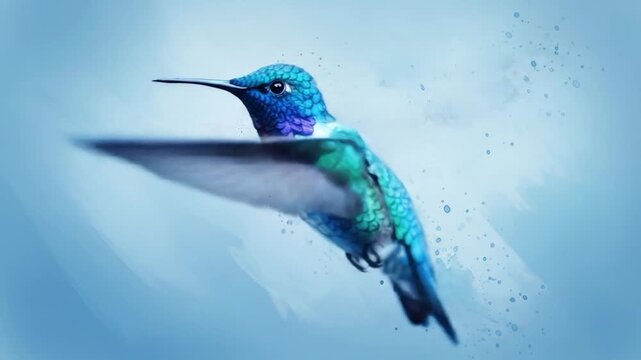 Hummingbird in flight colorful iridescent bird with wings spread in natural habitat