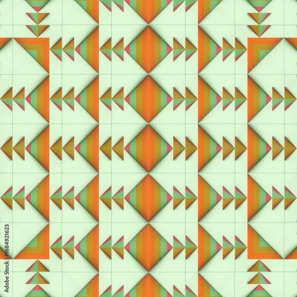 Poster light background with triangles of orange-green striped texture changing shapes. the graphic style e