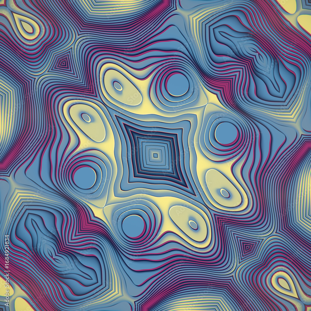 Poster fascinating digital illustration of an abstract colorful symmetrical pattern. 3d rendering