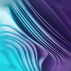 Naklejka premium Mesmerizing waves of shiny fabric with neon blue-violet gradient. Depth of field effect. 3d rendering digital illustration