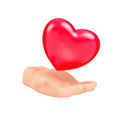 3d  Red Heart in Open Palm - Love Care Protection Vector Icon
