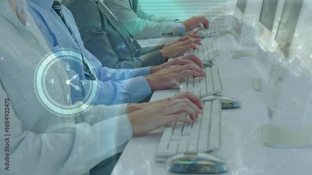 Leinwandbilder animation of data processing over diverse business people using computers
