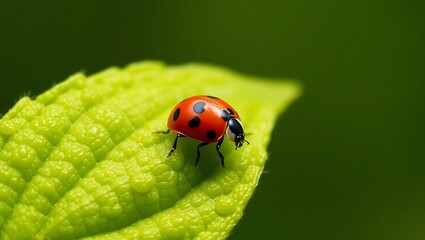 Obraz premium A ladybug resting on a vibrant green leaf close up