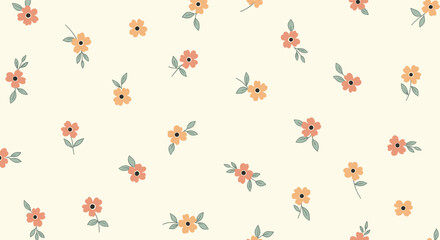 A charming watercolor floral pattern featuring small blossoms in warm tones scattered across a creamy background perfect for spring designs