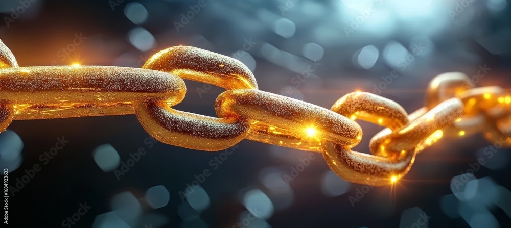 Aufkleber golden chain links connecting digital elements in a virtual network with security and innovation